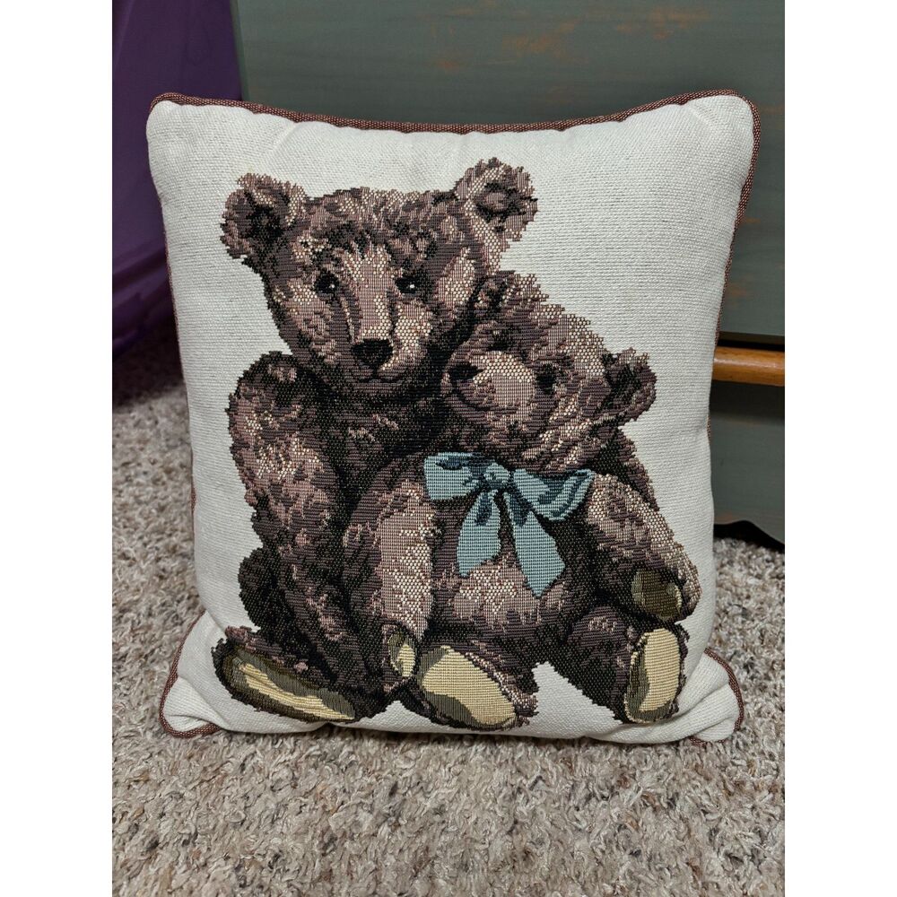 90's vintage Dakotah "Best Buddies" Teddy Bears woven tapestry throw pillow